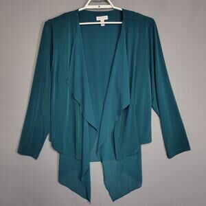 Susan Graver Cardigan Chiffon Top Womens 2X Green Sheer Long Sleeve Waterfall
